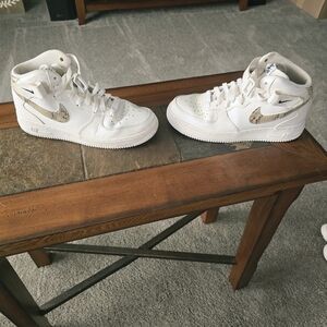 Nike Kids White and Brown High-Top Sneakers